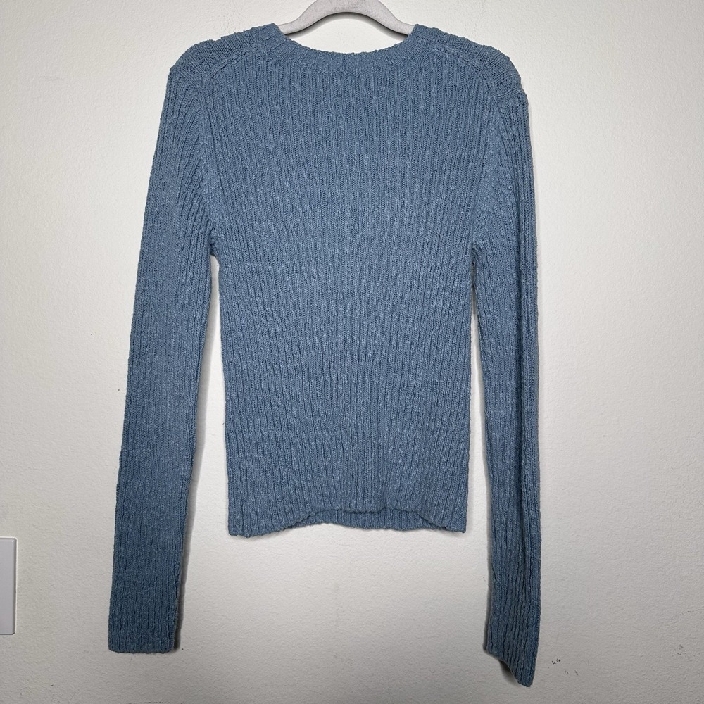 VINCE Pullover Sweater Womens M Dark Topaz Ribbed Textured Linen-Blend Crewneck - Picture 2 of 7